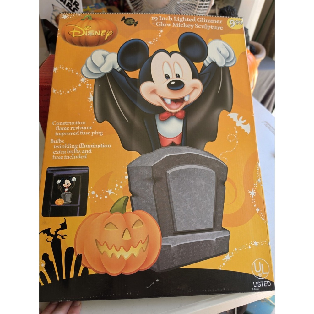Vtg Disney‎ 19" Lighted Glimmer Glow Mickey Sculpture Halloween Pumpkin Decor